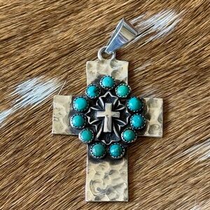 🛑SOLD🛑Richard Schmidt Sterling Silver & Turquoise Cross Pendant